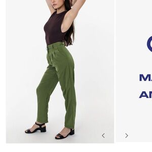 NEW! Los Angeles Apparel Olive Green High-Rise Tapered Trousers